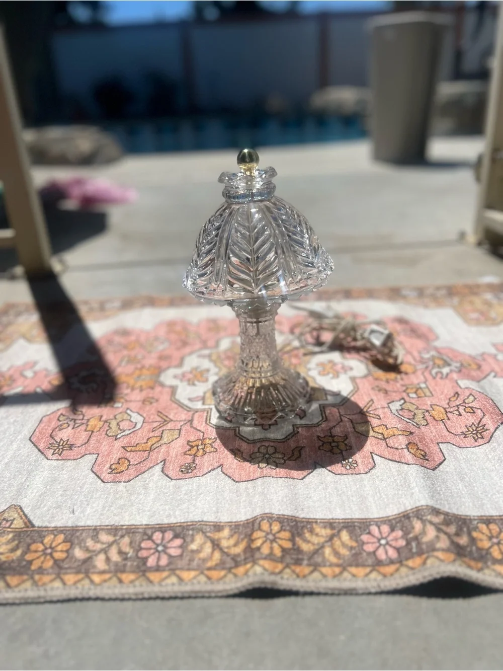 Source Unknown Clear Glass Cut-Pattern Table Lantern with Gold Accent mini lamp